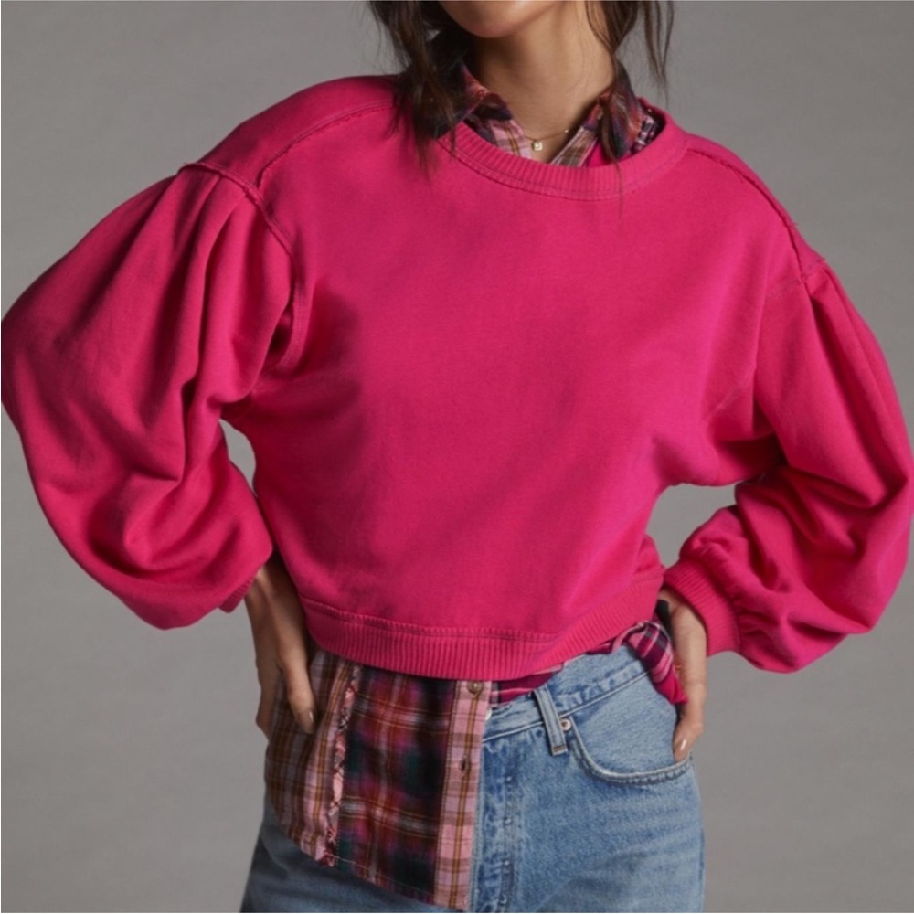 Anthropologie | Pilcro - Bright Pink Open Tie Back Sweatshirt - Size XL - EUC